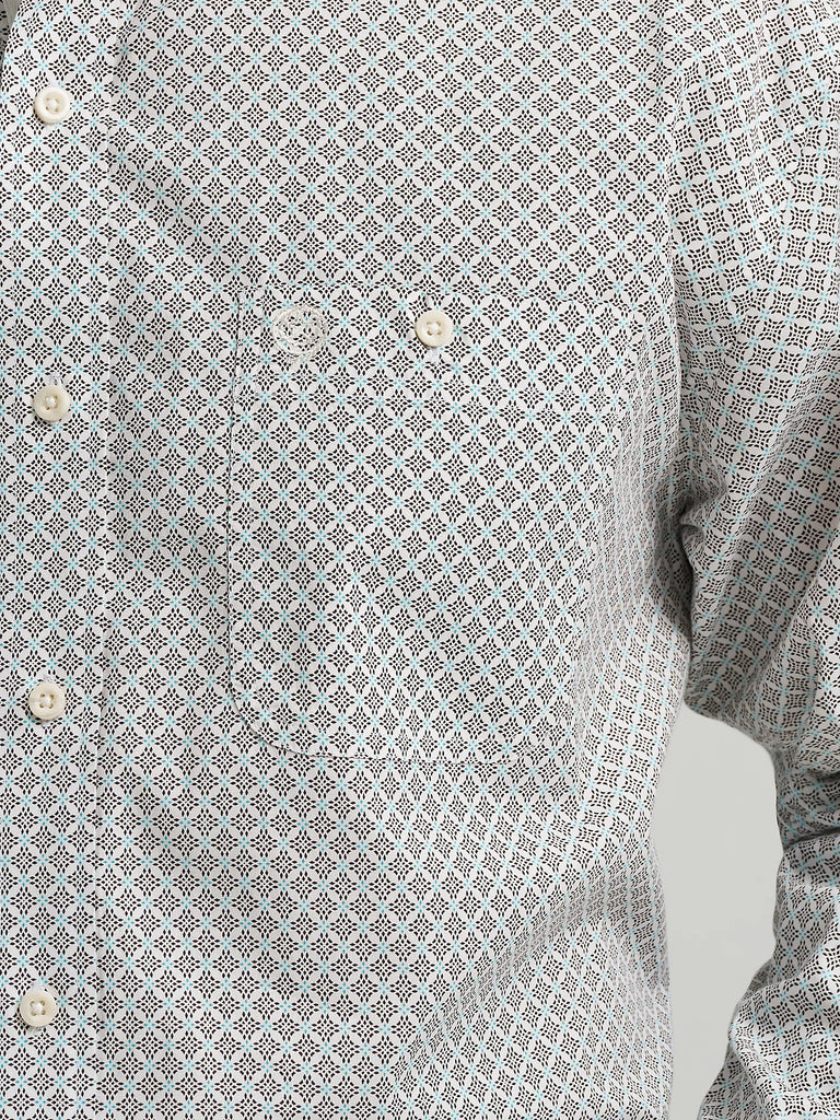 Wrangler 112368201 Mens George Strait Collection Button Down Western Shirt Coffee Net front view. If you need any assistance with this item or the purchase of this item please call us at five six one seven four eight eight eight zero one Monday through Saturday 10:00a.m EST to 8:00 p.m EST