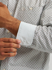Wrangler 112368201 Mens George Strait Collection Button Down Western Shirt Coffee Net cuff close up. If you need any assistance with this item or the purchase of this item please call us at five six one seven four eight eight eight zero one Monday through Saturday 10:00a.m EST to 8:00 p.m EST