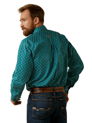 Ariat 10045071 Mens Wrinkle Free Fuller Classic Fit Long Sleeve Shirt Green back view. If you need any assistance with this item or the purchase of this item please call us at five six one seven four eight eight eight zero one Monday through Saturday 10:00a.m EST to 8:00 p.m EST