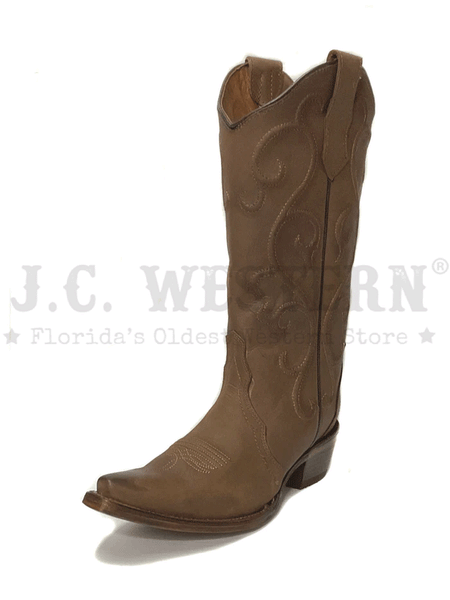 Circle G L6014 Ladies Triad Embroidery Boot Cinnamon Brown front and side view. If you need any assistance with this item or the purchase of this item please call us at five six one seven four eight eight eight zero one Monday through Saturday 10:00a.m EST to 8:00 p.m EST