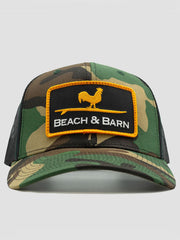 Beach & Barn HARD WORK Snapback Hat Green Camo Black front view. If you need any assistance with this item or the purchase of this item please call us at five six one seven four eight eight eight zero one Monday through Saturday 10:00a.m EST to 8:00 p.m EST