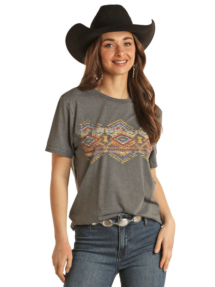 Rock & Roll Denim BU21T03086 Unisex Aztec Print Tee Navy front view. If you need any assistance with this item or the purchase of this item please call us at five six one seven four eight eight eight zero one Monday through Saturday 10:00a.m EST to 8:00 p.m EST