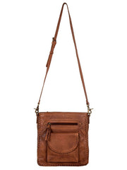 Myra Bag S-8135 Womens Santa Clara Canyon Stitched Leather Bag Brown front view hanging. If you need any assistance with this item or the purchase of this item please call us at five six one seven four eight eight eight zero one Monday through Saturday 10:00a.m EST to 8:00 p.m EST