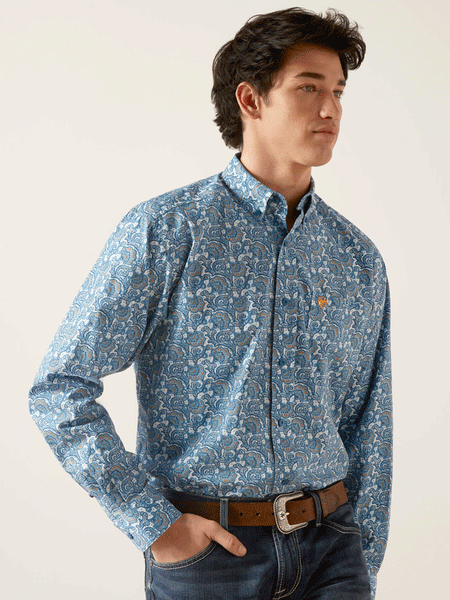 Ariat 10046580 Mens Gentry Classic Fit Long Sleeve Shirt Sky Blue front view. If you need any assistance with this item or the purchase of this item please call us at five six one seven four eight eight eight zero one Monday through Saturday 10:00a.m EST to 8:00 p.m EST