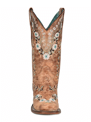 Corral A4398 Ladies Floral Embroidery Square Toe Western Boot Distressed Cognac front view