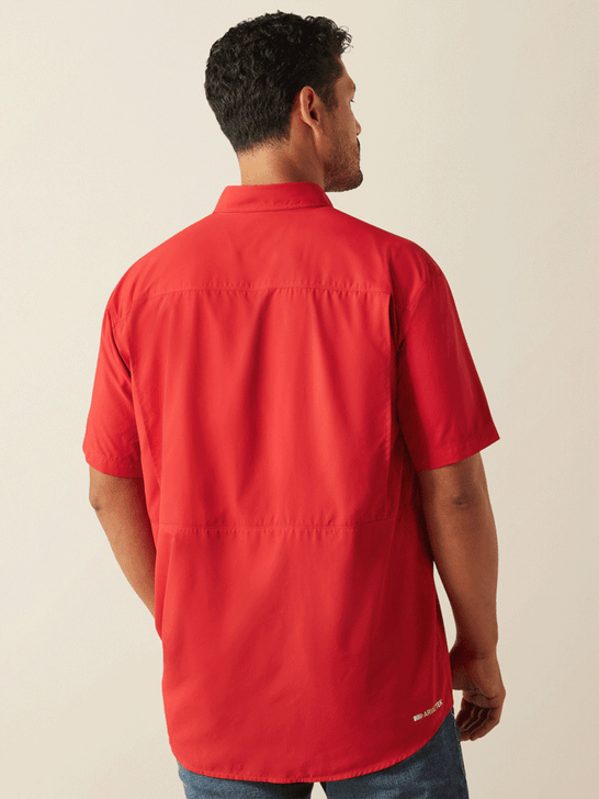 Ariat 10058787 Mens VentTEK Outbound Classic Fit Shirt Haute Red back view. If you need any assistance with this item or the purchase of this item please call us at five six one seven four eight eight eight zero one Monday through Saturday 10:00a.m EST to 8:00 p.m EST