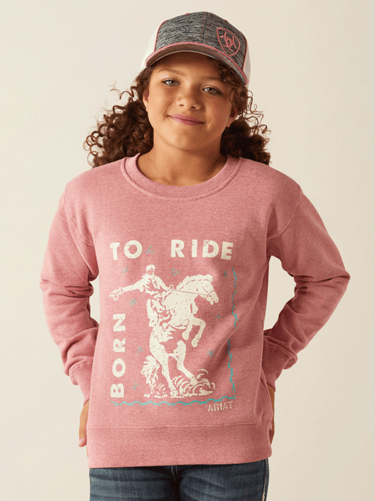 Ariat 10054594 Junior Rider Sweatshirt Rose Wine Heather front view. If you need any assistance with this item or the purchase of this item please call us at five six one seven four eight eight eight zero one Monday through Saturday 10:00a.m EST to 8:00 p.m EST