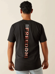Ariat 10058891 Mens Freedom Stripe T-Shirt Black back view. If you need any assistance with this item or the purchase of this item please call us at five six one seven four eight eight eight zero one Monday through Saturday 10:00a.m EST to 8:00 p.m EST