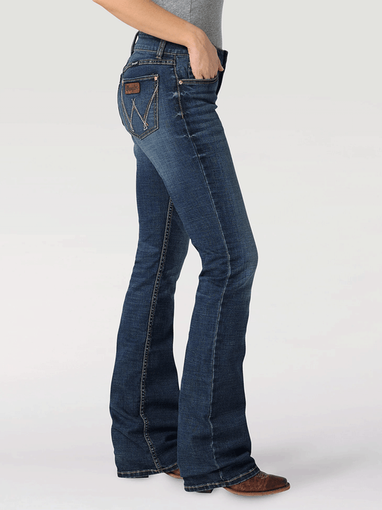 Wrangler 09MWZMS Womens Retro Mae Mid Rise Bootcut Jeans MS Wash side view. If you need any assistance with this item or the purchase of this item please call us at five six one seven four eight eight eight zero one Monday through Saturday 10:00a.m EST to 8:00 p.m EST