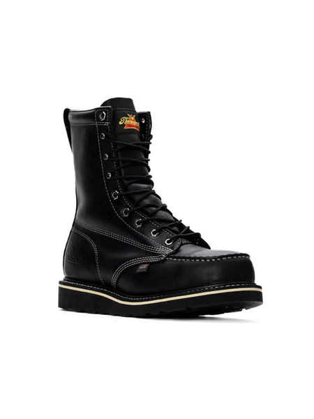Thorogood 804-6208 Mens Midnight Series Maxwear Wedge Steel Toe Boot Black front and side view. If you need any assistance with this item or the purchase of this item please call us at five six one seven four eight eight eight zero one Monday through Saturday 10:00a.m EST to 8:00 p.m EST