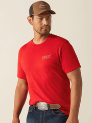 Ariat 10058884 Mens Leather Shield T-Shirt Redline front view. If you need any assistance with this item or the purchase of this item please call us at five six one seven four eight eight eight zero one Monday through Saturday 10:00a.m EST to 8:00 p.m EST