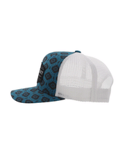 Hooey 4040T-BLWH TRIBE High Profile Snapback Trucker Hat White And Blue side view. If you need any assistance with this item or the purchase of this item please call us at five six one seven four eight eight eight zero one Monday through Saturday 10:00a.m EST to 8:00 p.m EST