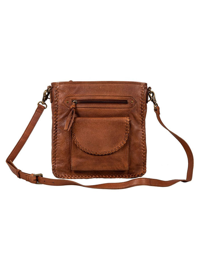 Myra Bag S-8135 Womens Santa Clara Canyon Stitched Leather Bag Brown side / front view. If you need any assistance with this item or the purchase of this item please call us at five six one seven four eight eight eight zero one Monday through Saturday 10:00a.m EST to 8:00 p.m EST