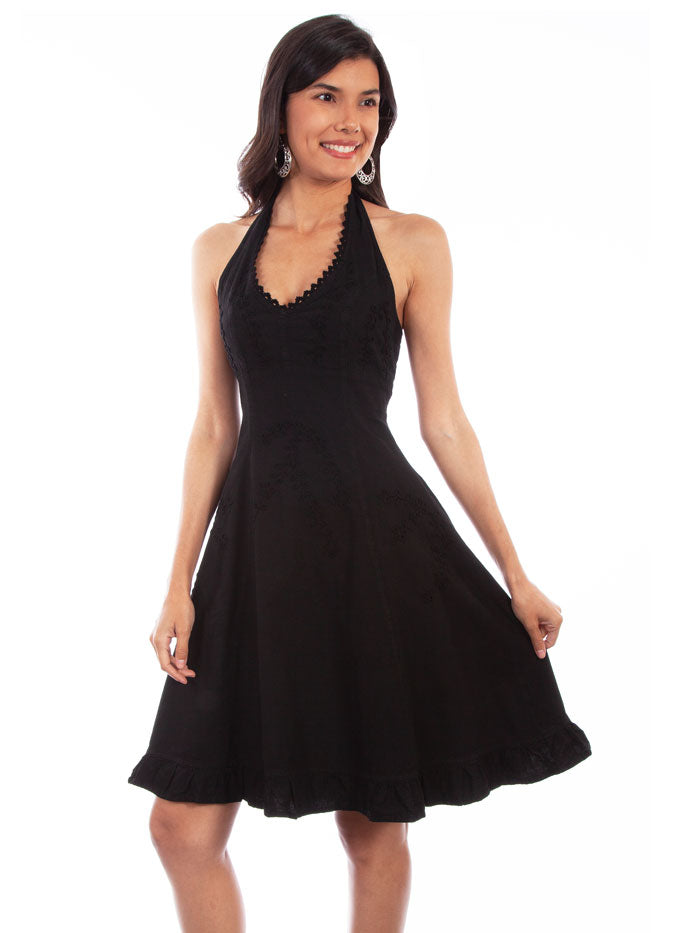 Scully PSL-053-BLK Womens Knee Length Tie Back Halter Dress Black front view. If you need any assistance with this item or the purchase of this item please call us at five six one seven four eight eight eight zero one Monday through Saturday 10:00a.m EST to 8:00 p.m EST
