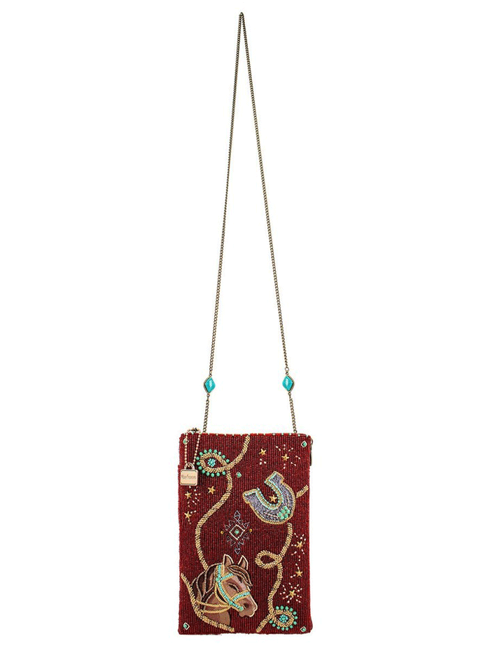 Mary Frances MINI S002-544 SADDLE UP Mini Crossbody Handbag Burgundy front view. If you need any assistance with this item or the purchase of this item please call us at five six one seven four eight eight eight zero one Monday through Saturday 10:00a.m EST to 8:00 p.m EST
