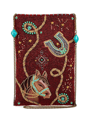 Mary Frances MINI S002-544 SADDLE UP Mini Crossbody Handbag Burgundy front view. If you need any assistance with this item or the purchase of this item please call us at five six one seven four eight eight eight zero one Monday through Saturday 10:00a.m EST to 8:00 p.m EST
