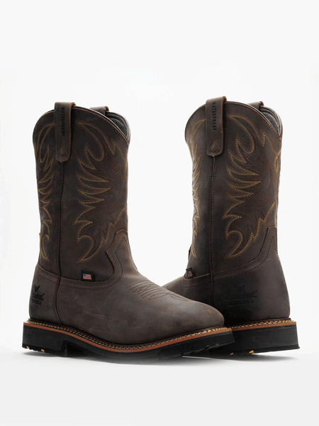 Thorogood 814-4337 Mens Waterproof Western Work Boot Crazy Horse Brown front and back view. If you need any assistance with this item or the purchase of this item please call us at five six one seven four eight eight eight zero one Monday through Saturday 10:00a.m EST to 8:00 p.m EST