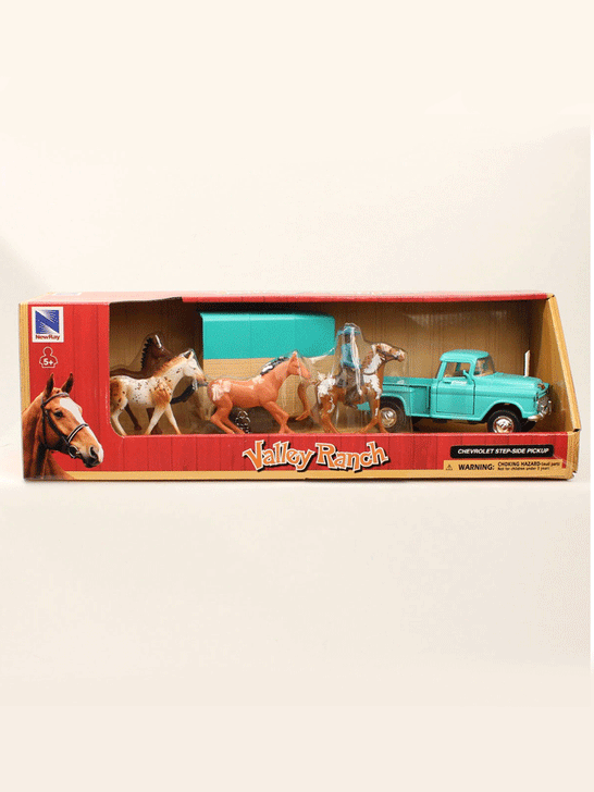 M&F 5100007 Chevy Pickup 1955 and Horse Trailer Western Toy front view. If you need any assistance with this item or the purchase of this item please call us at five six one seven four eight eight eight zero one Monday through Saturday 10:00a.m EST to 8:00 p.m EST