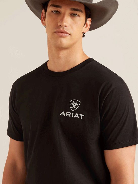 Ariat 10047886 Mens Sugar Flag T-Shirt Black front view. If you need any assistance with this item or the purchase of this item please call us at five six one seven four eight eight eight zero one Monday through Saturday 10:00a.m EST to 8:00 p.m EST