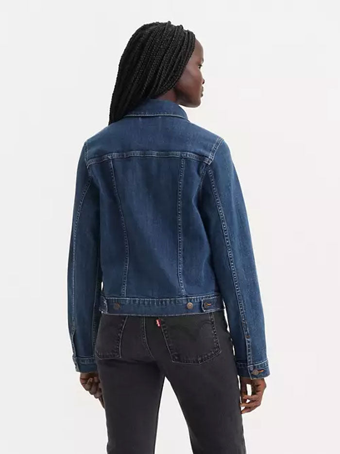 Levis 299450203 Womens Original Trucker Jacket See Her Run Blue front view. If you need any assistance with this item or the purchase of this item please call us at five six one seven four eight eight eight zero one Monday through Saturday 10:00a.m EST to 8:00 p.m EST