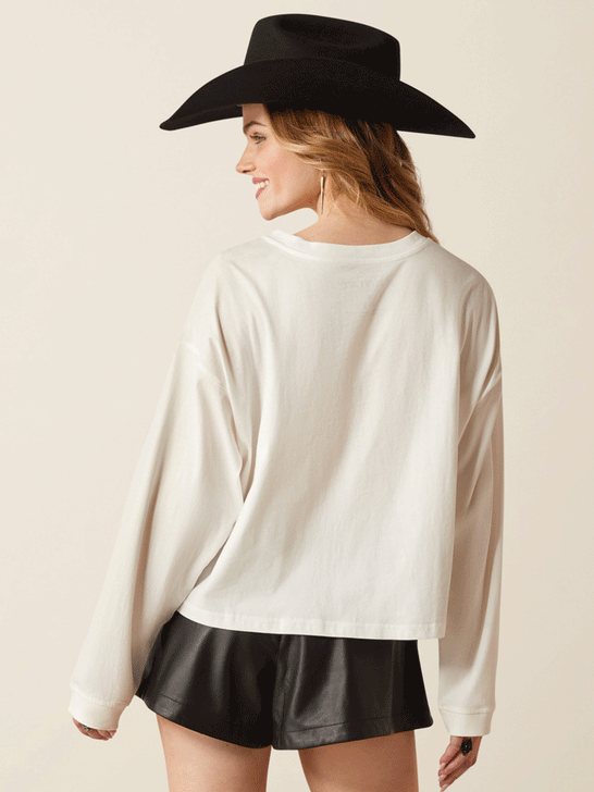 Ariat 10053925 Womens Meant For Walking Long Sleeve T-Shirt Cloud Dancer Ivory back. If you need any assistance with this item or the purchase of this item please call us at five six one seven four eight eight eight zero one Monday through Saturday 10:00a.m EST to 8:00 p.m EST