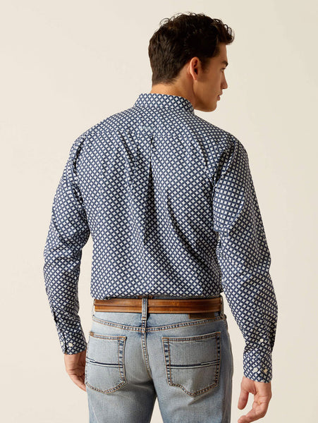 Ariat 10051245 Mens Emile Fitted Shirt Mood Indigo back view. If you need any assistance with this item or the purchase of this item please call us at five six one seven four eight eight eight zero one Monday through Saturday 10:00a.m EST to 8:00 p.m EST