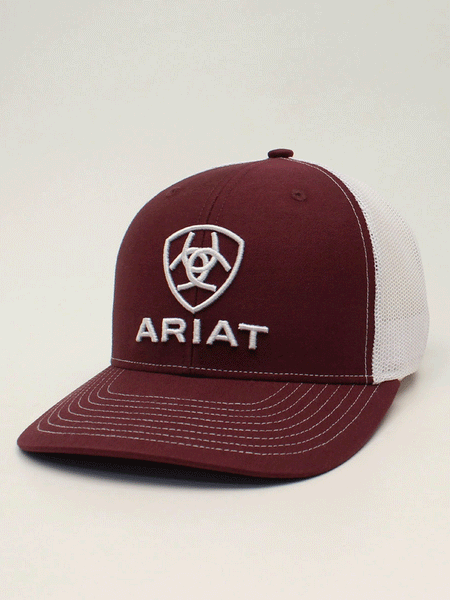 Ariat A300012609 Mens R112 Snapback Embroidery Cap Burgundy front view. If you need any assistance with this item or the purchase of this item please call us at five six one seven four eight eight eight zero one Monday through Saturday 10:00a.m EST to 8:00 p.m EST