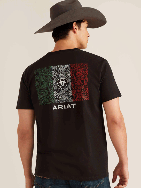 Ariat 10047886 Mens Sugar Flag T-Shirt Black back view. If you need any assistance with this item or the purchase of this item please call us at five six one seven four eight eight eight zero one Monday through Saturday 10:00a.m EST to 8:00 p.m EST