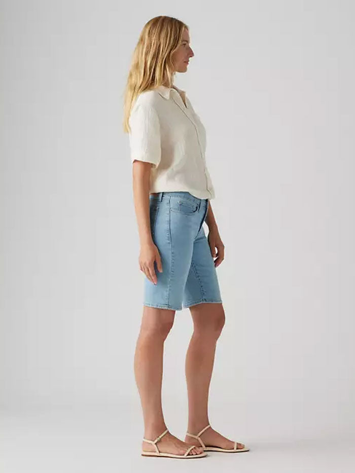 Levi's 001VE0003 Womens Shaping Bermuda Shorts Double Duty Light Wash Blue front view. If you need any assistance with this item or the purchase of this item please call us at five six one seven four eight eight eight zero one Monday through Saturday 10:00a.m EST to 8:00 p.m EST