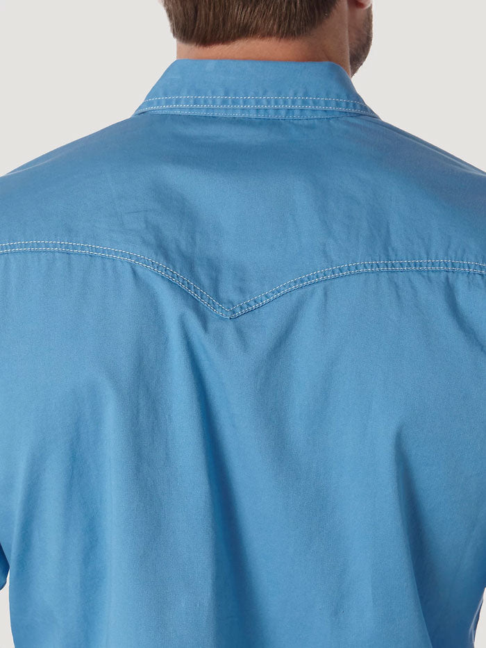 Wrangler MVR507J Mens Retro Long Sleeve Shirt Blue front view. If you need any assistance with this item or the purchase of this item please call us at five six one seven four eight eight eight zero one Monday through Saturday 10:00a.m EST to 8:00 p.m EST
