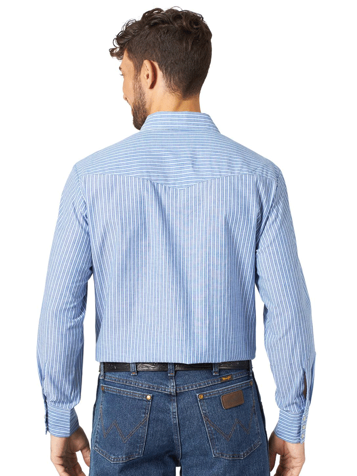Assorted Wrangler Mens Western Long Sleeve Stripe Shirts 75201AA 75951PP hanging. If you need any assistance with this item or the purchase of this item please call us at five six one seven four eight eight eight zero one Monday through Saturday 10:00a.m EST to 8:00 p.m EST
