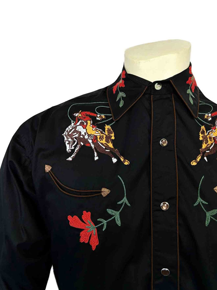 Rockmount 6840-BLK Mens Vintage Bronc Embroidered Western Shirt Black front view. If you need any assistance with this item or the purchase of this item please call us at five six one seven four eight eight eight zero one Monday through Saturday 10:00a.m EST to 8:00 p.m EST