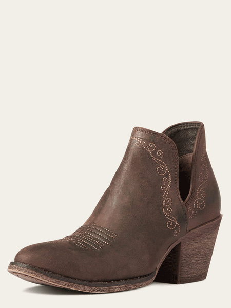 Ariat 10038480 Womens Encore R Toe Western Boot Weathered Brown front and side view. If you need any assistance with this item or the purchase of this item please call us at five six one seven four eight eight eight zero one Monday through Saturday 10:00a.m EST to 8:00 p.m EST