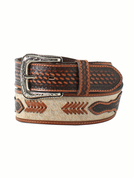 Nocona N210006808 Mens Calf Hair Basket Star Belt Tan front view. If you need any assistance with this item or the purchase of this item please call us at five six one seven four eight eight eight zero one Monday through Saturday 10:00a.m EST to 8:00 p.m EST