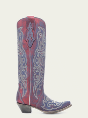Corral A4772 Ladies Chameleon Effect Embroidery And Crystals Tall Boot Blue And Red side view. If you need any assistance with this item or the purchase of this item please call us at five six one seven four eight eight eight zero one Monday through Saturday 10:00a.m EST to 8:00 p.m EST