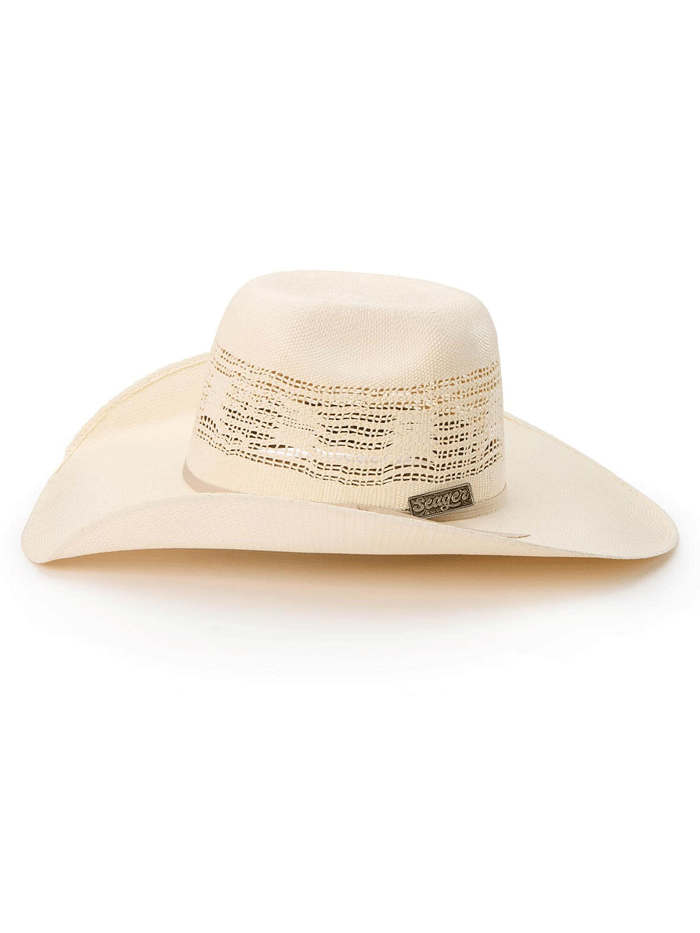 Seager SEA11796 FREEHAND 4X Straw Hat Ivory side / front view. If you need any assistance with this item or the purchase of this item please call us at five six one seven four eight eight eight zero one Monday through Saturday 10:00a.m EST to 8:00 p.m EST