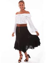 Scully HC439-BLK Womens Skirt With Crochet Band Black alternate full front view with model. If you need any assistance with this item or the purchase of this item please call us at five six one seven four eight eight eight zero one Monday through Saturday 10:00a.m EST to 8:00 p.m EST
