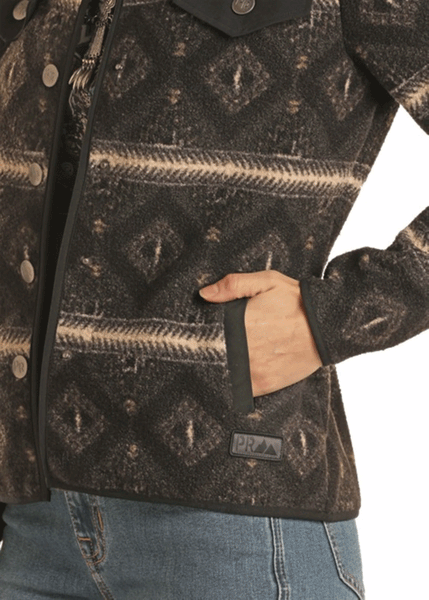Panhandle DW92C01491 Womens Aztec Printed Berber Jacket Charcoal side pocket view. If you need any assistance with this item or the purchase of this item please call us at five six one seven four eight eight eight zero one Monday through Saturday 10:00a.m EST to 8:00 p.m EST