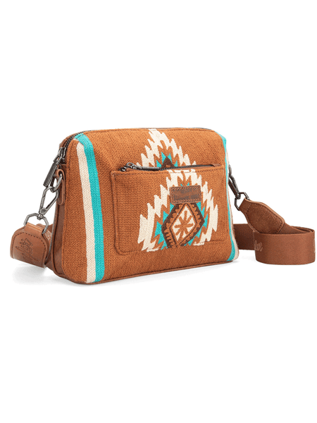 Wrangler WG174-1832BR Womens Southwestern Knitted Crossbody Bag Brown front and side view. If you need any assistance with this item or the purchase of this item please call us at five six one seven four eight eight eight zero one Monday through Saturday 10:00a.m EST to 8:00 p.m EST

