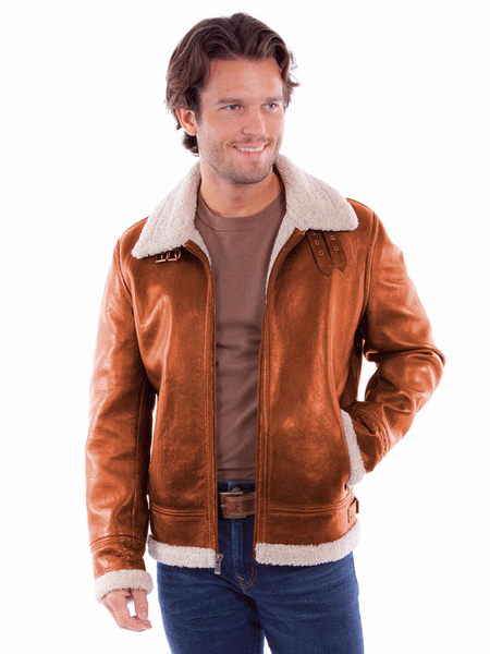 Scully 2049-93 Mens Zip Front Lined Leather Jacket Cognac front view. If you need any assistance with this item or the purchase of this item please call us at five six one seven four eight eight eight zero one Monday through Saturday 10:00a.m EST to 8:00 p.m EST