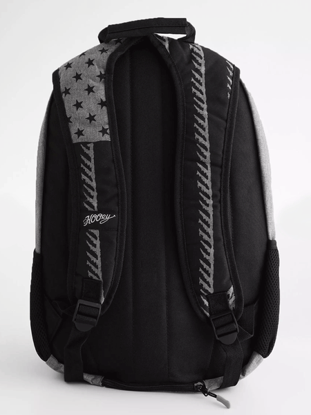 Hooey BP042GYBK Rockstar Flag Backpack Black And Grey back view. If you need any assistance with this item or the purchase of this item please call us at five six one seven four eight eight eight zero one Monday through Saturday 10:00a.m EST to 8:00 p.m EST