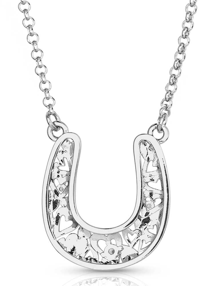 Montana Silversmiths NC5700 Womens Heartfelt Luck Horseshoe Necklace Silver front. If you need any assistance with this item or the purchase of this item please call us at five six one seven four eight eight eight zero one Monday through Saturday 10:00a.m EST to 8:00 p.m EST