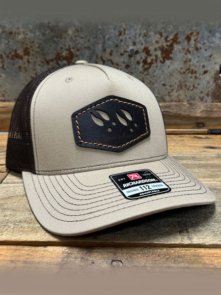 Shoot & Reel SR12 Deer Track Patch Curved Bill Cap Khaki Coffe side front view. If you need any assistance with this item or the purchase of this item please call us at five six one seven four eight eight eight zero one Monday through Saturday 10:00a.m EST to 8:00 p.m EST