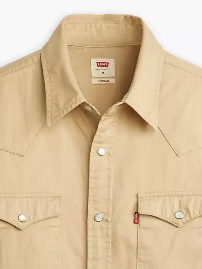 Levis 857450169 Mens Classic Standard Fit Western Shirt Safari Tan front view. If you need any assistance with this item or the purchase of this item please call us at five six one seven four eight eight eight zero one Monday through Saturday 10:00a.m EST to 8:00 p.m EST