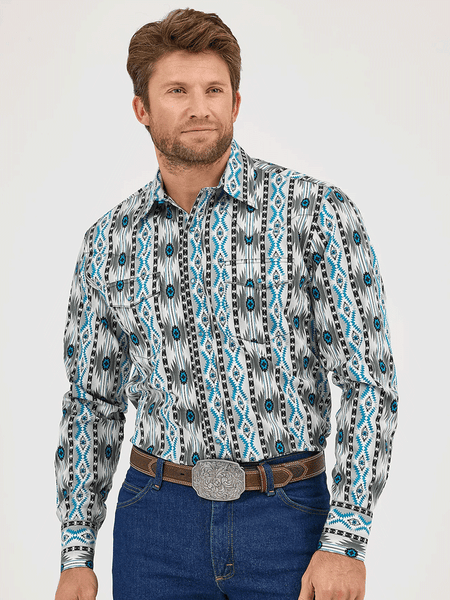 Wrangler 112359442 Mens Checotah Long Sleeve Western Shirt Grey Contrast front view. If you need any assistance with this item or the purchase of this item please call us at five six one seven four eight eight eight zero one Monday through Saturday 10:00a.m EST to 8:00 p.m EST