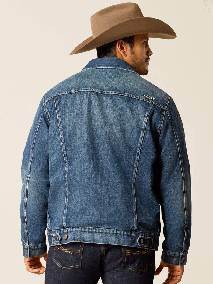 Ariat 10051865 Mens Blanket Lined Trucker Jacket Victor Denim front view closed. If you need any assistance with this item or the purchase of this item please call us at five six one seven four eight eight eight zero one Monday through Saturday 10:00a.m EST to 8:00 p.m EST