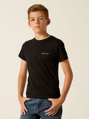 Ariat 10051743 Kids Camo Corps T-Shirt Black front view. If you need any assistance with this item or the purchase of this item please call us at five six one seven four eight eight eight zero one Monday through Saturday 10:00a.m EST to 8:00 p.m EST