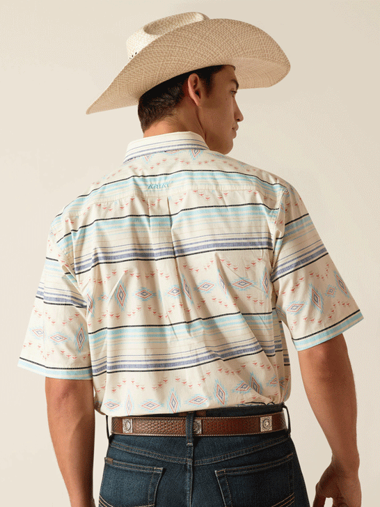 Ariat 10048403 Mens Koda Classic Fit Short Sleeve Shirt Sandshell Beige back view. If you need any assistance with this item or the purchase of this item please call us at five six one seven four eight eight eight zero one Monday through Saturday 10:00a.m EST to 8:00 p.m EST