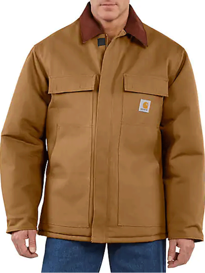 Carhartt 106674-BRN Mens Loose Fit Firm Duck Insulated Traditional Coat Brown front view. If you need any assistance with this item or the purchase of this item please call us at five six one seven four eight eight eight zero one Monday through Saturday 10:00a.m EST to 8:00 p.m EST
