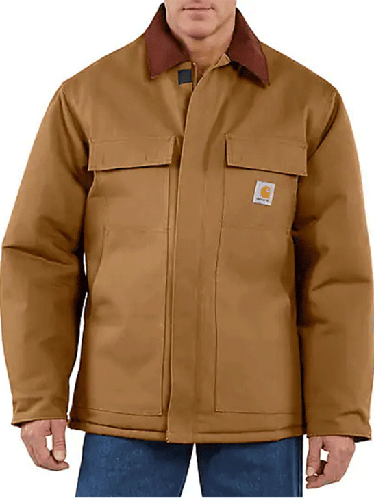 Carhartt 106674-BRN Mens Loose Fit Firm Duck Insulated Traditional Coat Brown front view. If you need any assistance with this item or the purchase of this item please call us at five six one seven four eight eight eight zero one Monday through Saturday 10:00a.m EST to 8:00 p.m EST